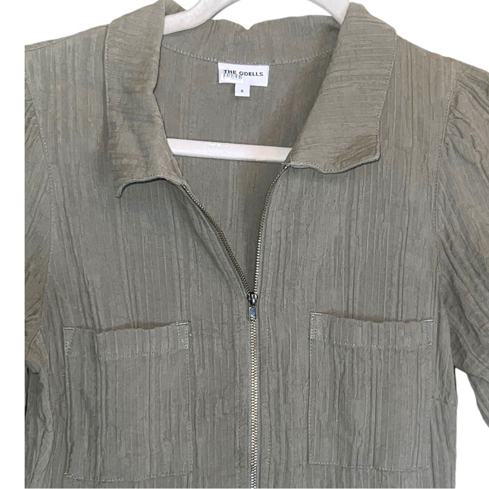 ▶️ The Odells x Anthropologie ◀️ Army Green Textured Utility Jumpsuit Size 6 - Picture 13 of 17
